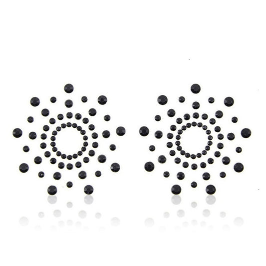 секси лепенки за зърна с черни камъчета – декоративен дизайн, диаметър 6.5 см