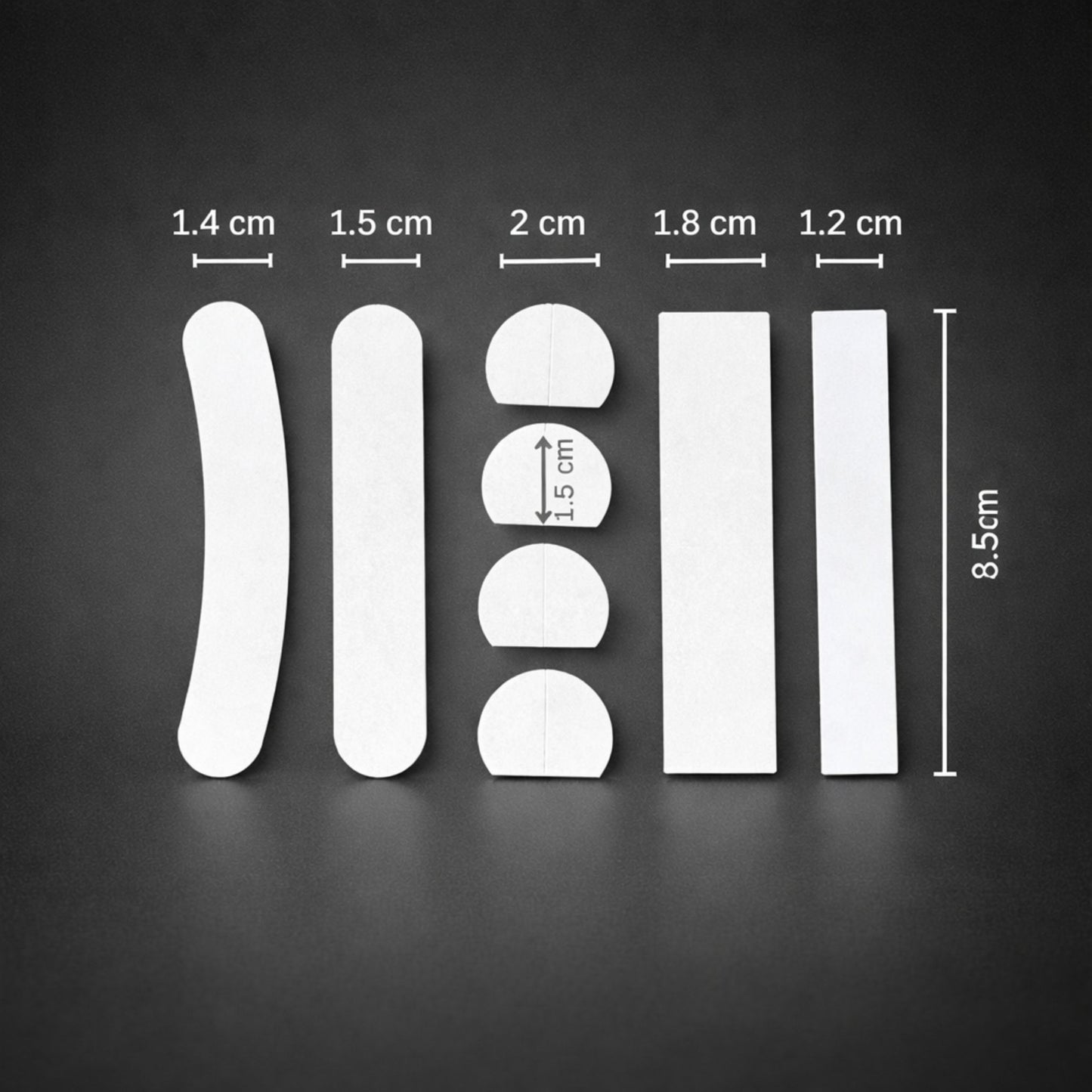 40 двойнозалепващи ленти за дрехи и тяло – 1.2×8.5 см, 1.8×8.5 см, 1.5×8.5 см